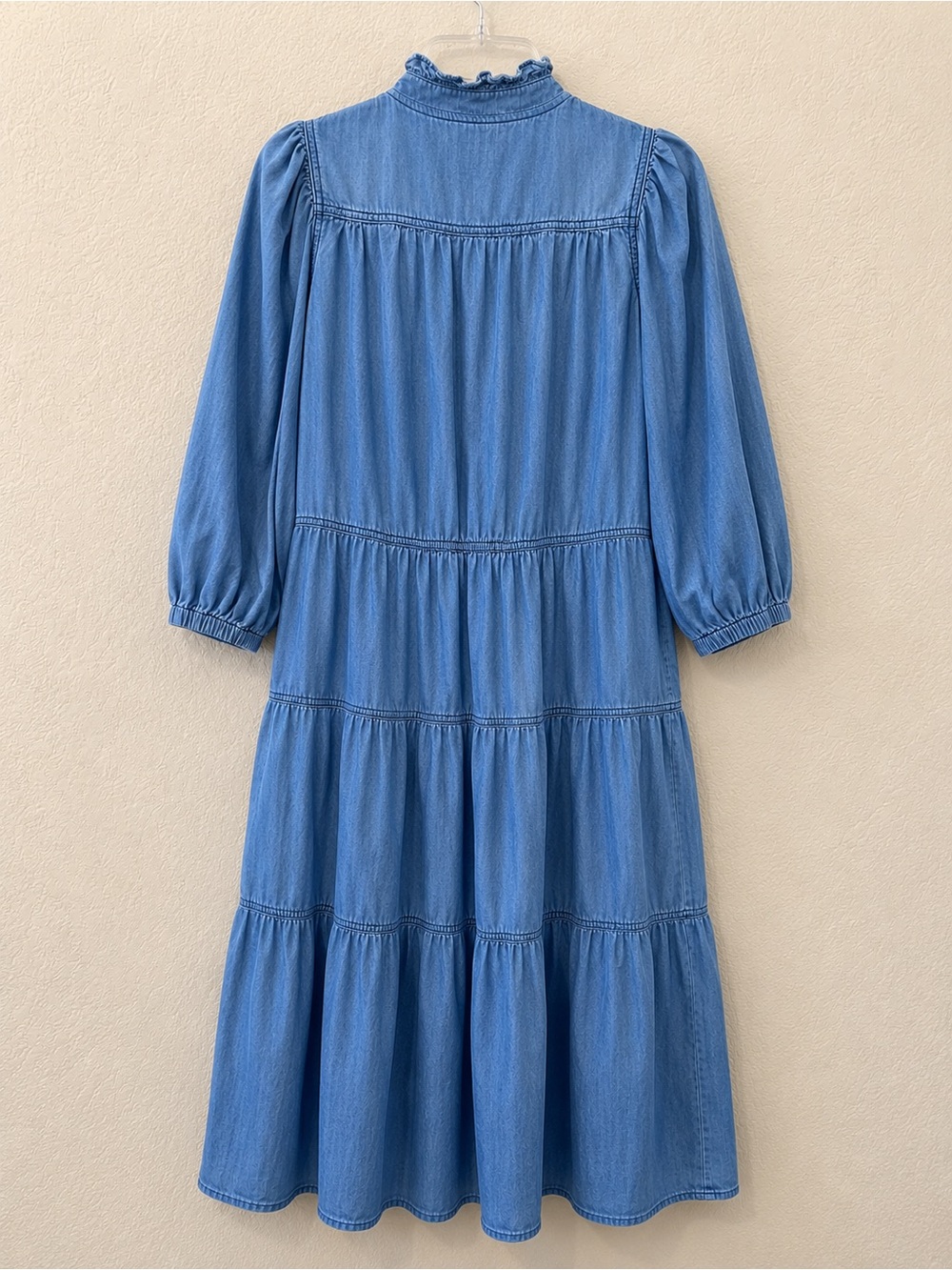 ba&sh Willow Denim Midi Dress Blue Chambray Prairie Western Tiered Boho S - Picture 3 of 6